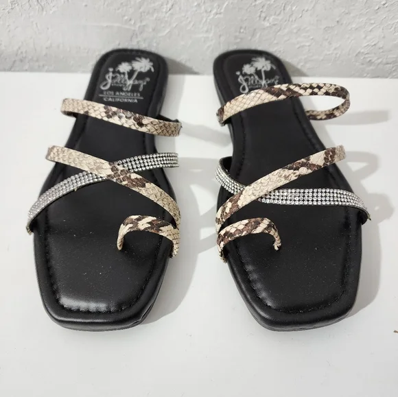 Jellypop Shoes Jellypop Slip On Strappy Rhinestone Snakeskin